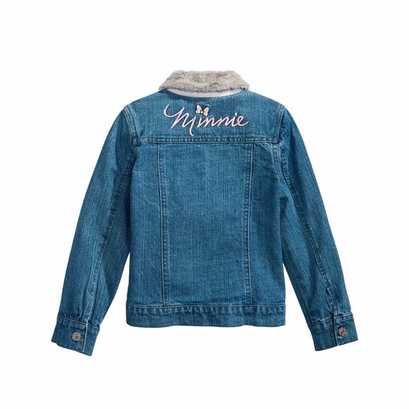 Disney Minnie Mouse Jacket Toddler Girls Faux Fur Trim Long Sleeve Denim Blue 2T - Picture 2 of 7